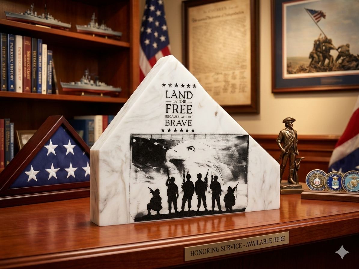 Land of the Free military tribute engraving