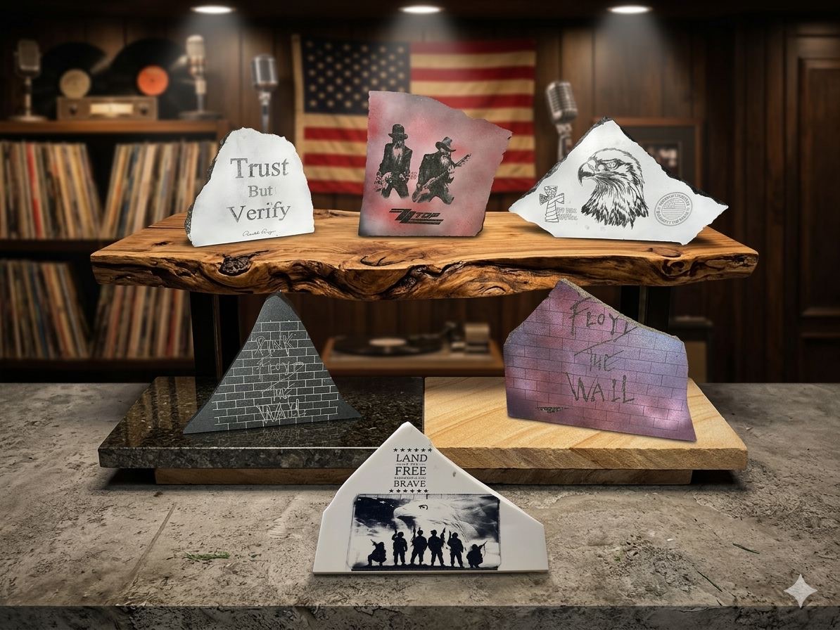 Multi-piece display of engraved stones
